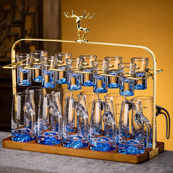 Scybe white wine glass set light luxury household gold foil jinshan wine dispenser wine set blue mountain style 10 pots 10 cups + elk cup holder