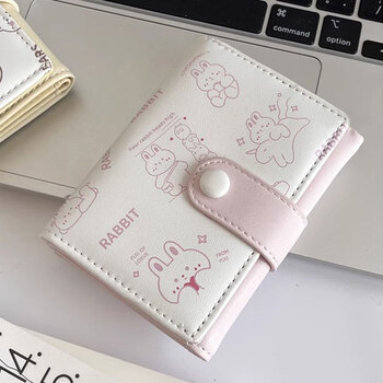 Chajin cute bear wallet female korean style small fresh ins style printed three-fold short wallet card holder student coin purse pink