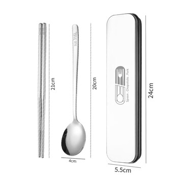 Zhewei 316l stainless steel portable tableware three-piece set for students, chopsticks, spoon set, fork, outdoor storage box, 316l spoon + chopsticks + 430 stainless steel box (free