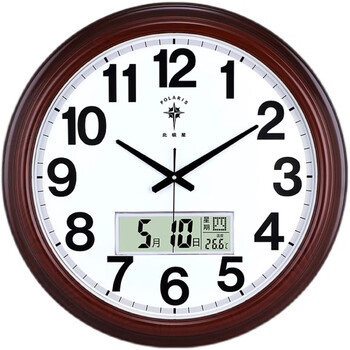 Polaris (polaris) clock wall clock living room high-end new chinese style large size 2025 new home clock modern quartz clock wall hanging wood grain single display size 48 cm