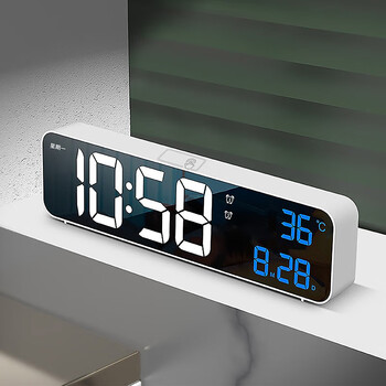 Qian meng smart alarm clock led digital electronic clock living room wall clock simple large screen desk clock bedroom clock for students exclusive white - rechargeable model