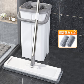 Mop with bucket, a complete set of household mopping tools, clean and no-wash, large flat dry and wet dual-use traceless absorbent mop set, 50cm extra large mop, scratch fun, 10 pieces of cloth + cleaning brush + 100 pieces of 84 disinfectant tablets