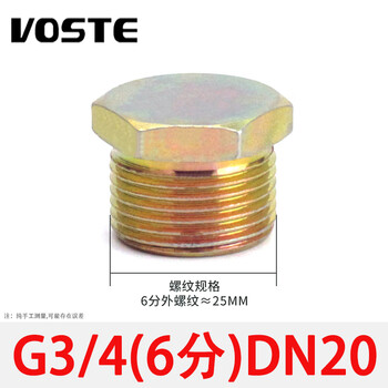 Voste explosion-proof plug external hexagonal seal solid external wire stuffy cover wire plug bulkhead g3/4 (6 points) dn20 carbon steel