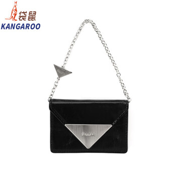 Kangaroo (kangaroo) re fennec card holder first layer patent leather cowhide limited chain detachable tri-fold card holder for women black | gift box