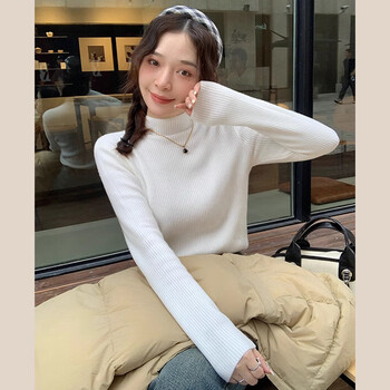 Yingdi thickened velvet slim-fitting half-turtleneck sweater for women in autumn and winter with a base layer sweater top white m