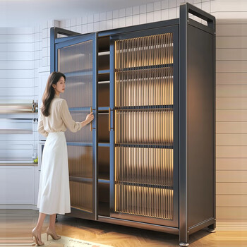 Aoyue kitchen storage rack multi-layer floor-to-ceiling storage cabinet multi-functional microwave storage rack dish cabinet with door sideboard recommended by thousands of people - free wheels - (gray) 6 layers length 120 width 42 height 181.5cm