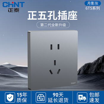 Chint (chnt) switch socket panel 86 type concealed household five-hole socket whole house package frameless large board network socket home decoration wall panel 6ts moon shadow gray positive five-hole socket