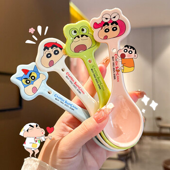 Miss yoka crayon shin-chan co-branded ceramic spoon for home use 2025 new high-looking cute cartoon children's eating spoon crocodile crayon shin-chan style spoon