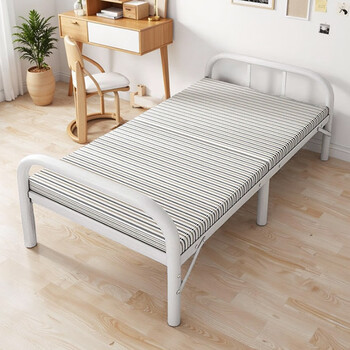 L&s folding sheet single bed home nap bed simple and portable nap iron bed office hard board camp bed bgc868 100cm wide-white thickened steel frame
