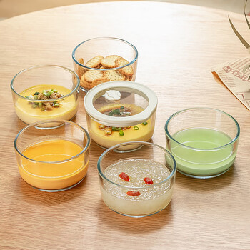 Genasi glass steamed egg bowl with lid, baby steamed egg custard, water-proof stew pot, baby food supplement box, bird's nest bottle, sealed jar, small glass steaming bowl with lid, 250ml, single pack