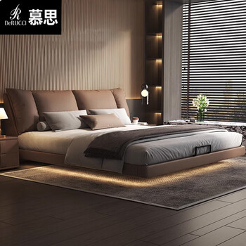 Derucci home mousse suspended bed 2m x 2m 2 master bedroom double bed minimalist light luxury 1.8m leather bed internet celebrity modern simple soft nappa leather + silent bed board + 9d natural latex star mattress 1800mm*2000mm