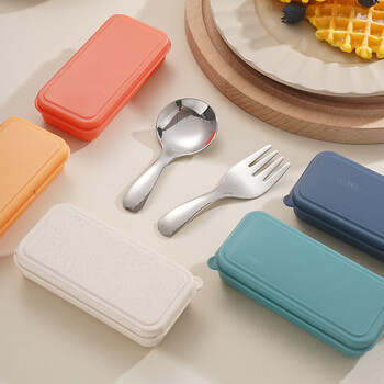 Saint-bile 304 stainless steel short-handled round spoon mini tea spoon children's spoon and fork creative portable tableware box set of 2 304 short-handled spoon and fork