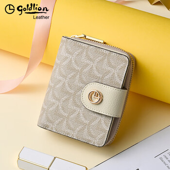 Goldlion g+ goldlion women's wallet simple fashion card holder women's 2025 new exquisite mini short women's small coin purse beige light gold 15 card slots