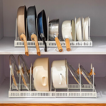 Muya kitchen storage rack adjustable retractable cabinet pot and kitchenware storage pot rack countertop dish rack pot lid rack