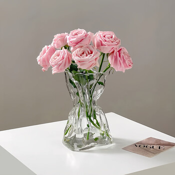 Fan ye's high-end glass vase transparent water-raised flowers living room dried flowers irregular ins style decorative flower arrangement ornaments