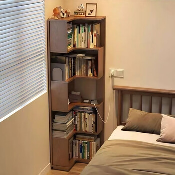Langcheng solid wood core corner cabinet corner bookshelf wall storage rack floor-standing household multi-layer cabinet corner storage cabinet corner bookcase solid wood core丨5 layers walnut color 150cm