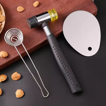 Mofan's apricot core opener, manual apricot core and hard shell special tool, stainless steel almond peeling, nut core removal clip, almond shell opener + backing plate + hammer