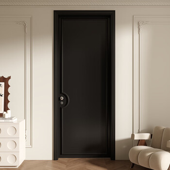 Yunqige french medieval style walnut solid wood paint bedroom door indoor flat door soundproof solid wood composite paint carbon black