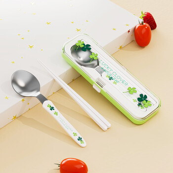 Lazy craftsman japan imported chopsticks and spoon set portable student one person one chopstick office worker tableware storage box chopsticks and spoon set chopsticks and spoon set four-leaf clover