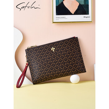 Satchi women's bag clutch women's wallet large capacity envelope bag 2025 new printed bag women coffee color gift box hardcover/ghostwriting greeting card