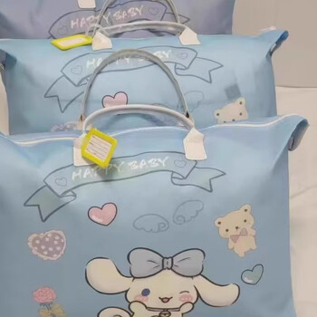 Oimg kindergarten quilt storage bag moisture-proof non-woven cloth children's clothes cotton bedding luggage moving portable packing bag leather handle jade gui dog sends name tag larger 80x60x17cm