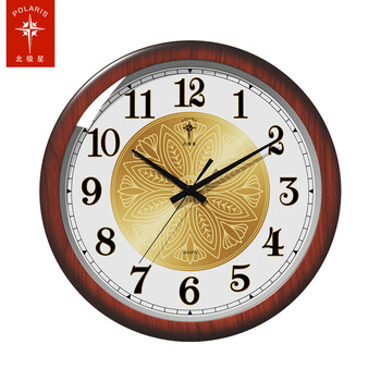 Polaris (polaris) clock wall clock living room home silent fashion simple wall clock hanging 2025 new quartz clock 38 cm standard metal plate-wood grain color upgraded ultra-quiet movement