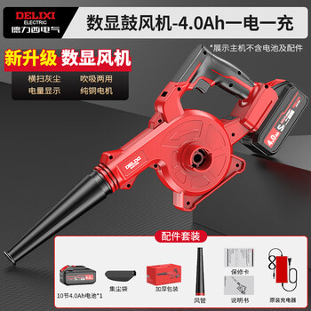 Delixi rechargeable hair dryer lithium battery blower dust cleaner high-power industrial household vehicle dust blower tool three-speed speed fan 4.0ah one electric + dust collection