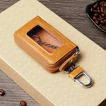 Goyn genuine leather double layer multi-functional car key bag first layer cowhide keyless entry protective cover for home car retro brown_car key bag_single layer