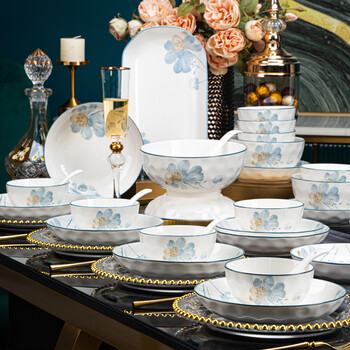 Kangqin underglaze color tableware set bowl household 2025 new high-value ceramic bowls, plates, chopsticks, bowls and dishes set ningxiang
