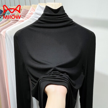 Miiow modal turtleneck bottoming shirt for women with thin inner top 2025 new autumn and winter black long-sleeved t-shirt for women modal black one piece xl 119-132 catties