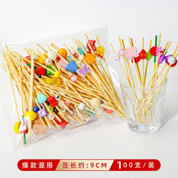 Qinkai disposable fruit picks bamboo picks fruit forks decorative wine picks dessert picks bar/12cm long ktv commercial art toothpick mix and match/9cm selected 100 count trial pack