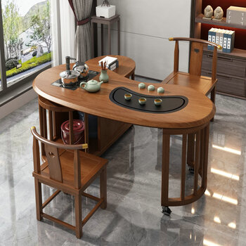 Natural elements: solid wood tea table, balcony, removable rotating tea table and chair combination, kung fu coffee table, kettle, 1.2m tea table + 2 moon chairs