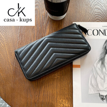 Casa-kupsck wallet women's long genuine leather multi-card slot sheepskin large capacity zipper wallet clutch 2025 chinese valentine's day black style four
