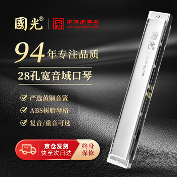 Guoguang 28-hole wide-range harmonica with scale accent in c (silver, resin box)