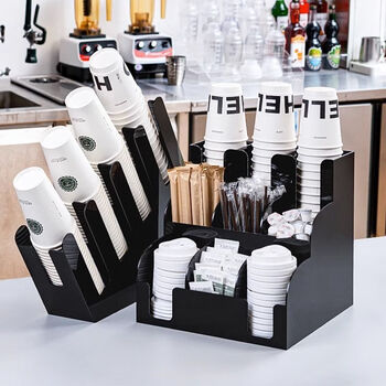 Renowned black acrylic coffee shop packaging cup holder milk tea cup placement rack bar cup lid disposable paper cup storage rack black 7001 long box