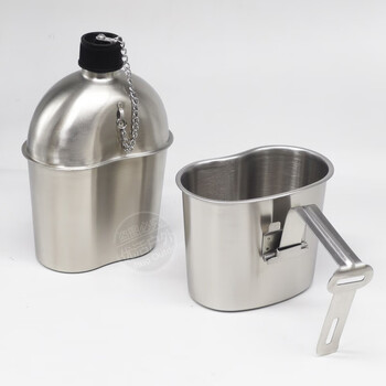 Xiao jiejiang selected military kettle 22-style world war ii old-fashioned portable stainless steel kettle outdoor military version camping mountaineering individual lunch box american style kettle + water cup 0.9l