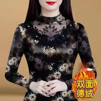 Orchid lace lace german velvet thickened bottoming shirt for women in autumn and winter with beaded half-high collar and outer wear top 366 maple leaf m suitable for 85-100 pounds