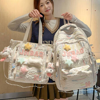 Jingteng high-looking schoolbag for girls, junior high school students, elementary school girls, cute and lightweight backpack, college student casual travel backpack, white backpack + star bones + west highland pendant