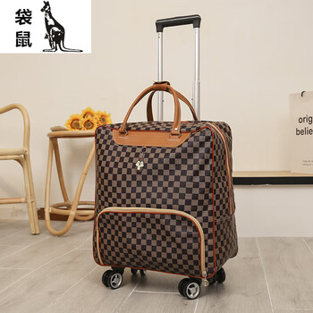 Kangaroo (kangaroo) trolley bag women's travel bag short-distance travel business portable storage suitcase storage luggage bag small pull bag classic checkered large size 4 wheels