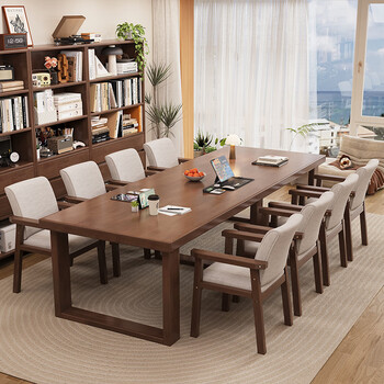 Mansendini solid wood dining table walnut color living room large long desk workbench large board dining desk integrated conference desk dining table + curved back chair*6 remarks color 220cm *100cm*75cm