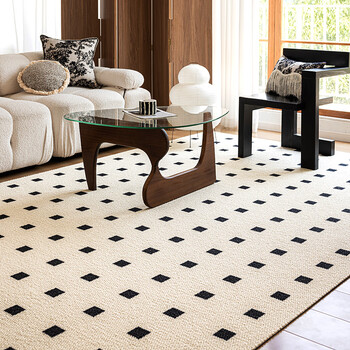 Shangce new zealand imported wool carpet thickened french living room sofa bedroom bedside blanket black and white checkered 200*300cm