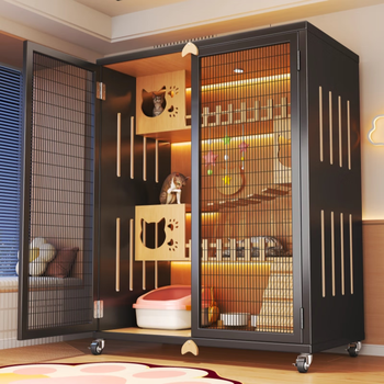 Yimei pomelo cat villa home indoor integrated cat cage with toilet thickened wooden cat nest extra large space cat house shelf wood color 60*45*90 apartment model door-to-door-self-installation