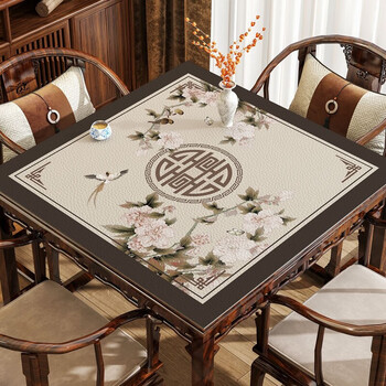 Raft core silicone table mat chinese style waterproof, anti-scald and oil-proof, no-wash square tablecloth, chinese style coffee table dining table protection mat, flowers begin to bloom - litchi pattern 135*135cm
