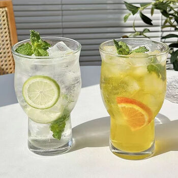 Qinkai big mouth cup style wide mouth glass juice cup ice american coffee cup beer drink cup 2 pack transparent big mouth cup good looks + anti-fall