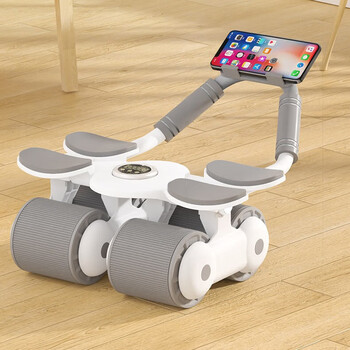 New home elbow support, automatic rebound, timed four-wheel abdominal wheel, abdominal muscle training, weight loss artifact, fitness equipment, white/comes with kneeling mat