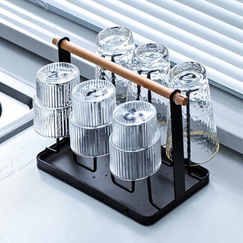 Haofanjie drainage cup rack storage rack storage teacup water cup cup rack hanger wine glass upside down rack glass cup rack home black cup rack + pp tray (free silicone cover)