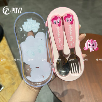 My little pony co-branded fork and spoon set cartoon 304 stainless steel portable tableware set for one person, food-grade stainless steel, rose red two-piece set
