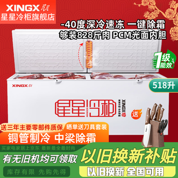 Xingx freezer commercial large capacity freezer - 40 degree cryogenic single temperature level one energy efficiency double door horizontal refrigerator ice cream cabinet supermarket convenience store store 518g upgraded electronic temperature control bd/bc-518gd