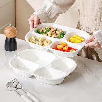 Porcelain beauty pure white ceramic divided plate fat-reduced dinner plate 4-compartment breakfast plate company canteen dinner plate deep plate 4cm 11 inches pure white 4-compartment deep plate 1