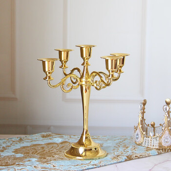 Three-headed tiger candlestick ornament european-style retro three-headed five-headed candlestick hotel wedding candlestick western restaurant candlelight dinner american style 5-headed gold (5 gold long wax free)
